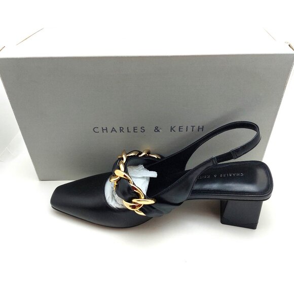 Braided Chain-Link Slingback Pumps - Black 6.5/7 US - Picture 12 of 13